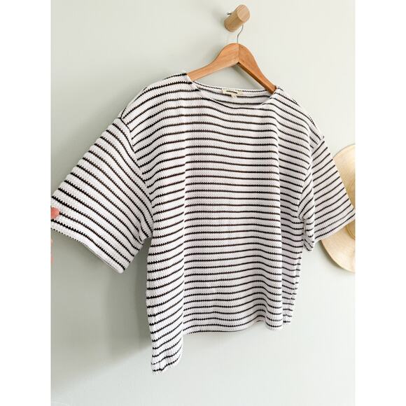 Madewell | NWT Embroidered Boxy Knit Tee in Stripe in Cream | Sz S - Picture 3 of 9